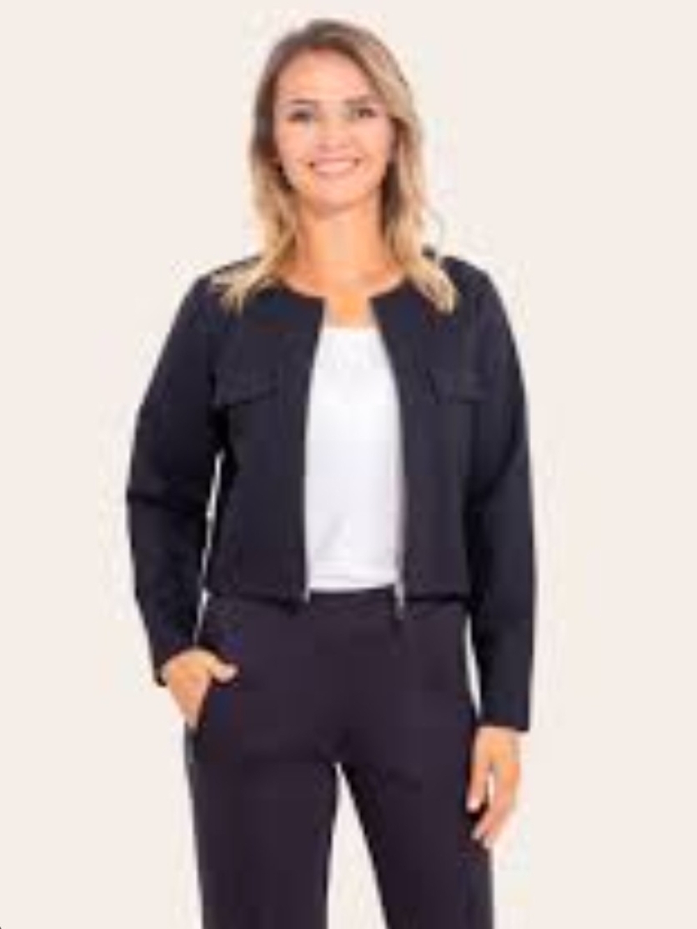 Evan Picone Petite Black Cropped Zip Blazer 4P